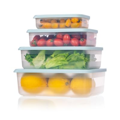 Bộ 4 hộp thực phẩm chữ nhật HOKORI 6596 - Nắp kín, trong suốt, đựng đồ ăn để tủ lạnh