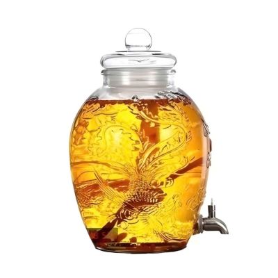 Bình thủy tinh ngâm rượu 30L có van vòi - Hình chum bầu rồng phượng