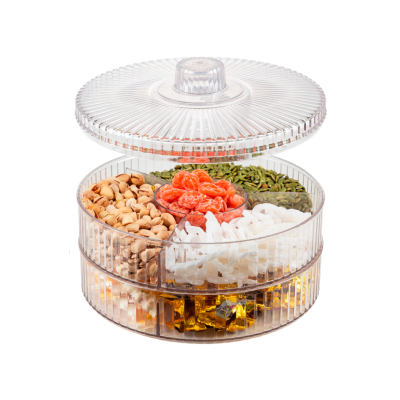 Khay mứt tròn 4 ngăn 2 tầng HOKORI 5635-2 - Trong suốt, đựng bánh kẹo Tết