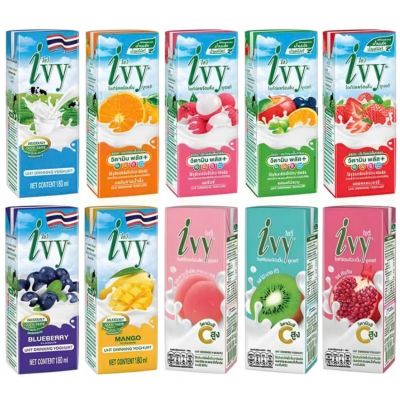 Lốc 4 hộp Sữa chua uống IVY 180ml Thái Lan - Tiệt trùng, nhiều vị nước ép trái cây