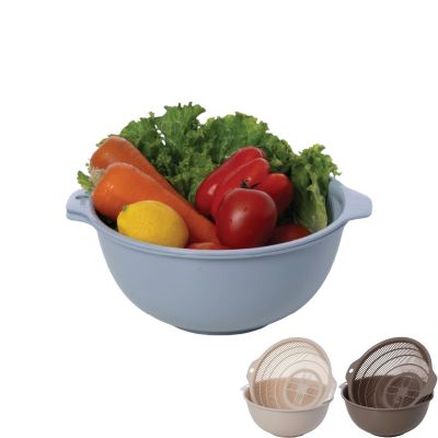 Bộ thau rổ tròn đại HOKORI 2377 - 2 lớp tách nước, đựng rau, rửa thực phẩm