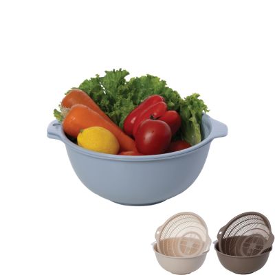 Bộ thau rổ tròn bé HOKORI 2375 - 2 lớp tách nước, đựng rau, rửa thực phẩm