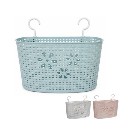Giỏ hoa 2 móc treo nhựa Việt Nhật 3245 - Họa tiết đan mây tre, đựng đồ đa năng