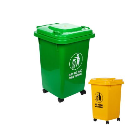 Thùng rác 60L nhựa VIỆT NHẬT 5345 - Có nắp, bánh xe, cỡ lớn, công cộng