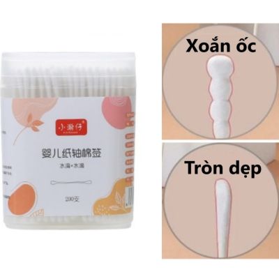 Hộp 200 tăm bông ngoáy tai 2 đầu kháng khuẩn - Đầu tròn xoắn ốc, dẹp