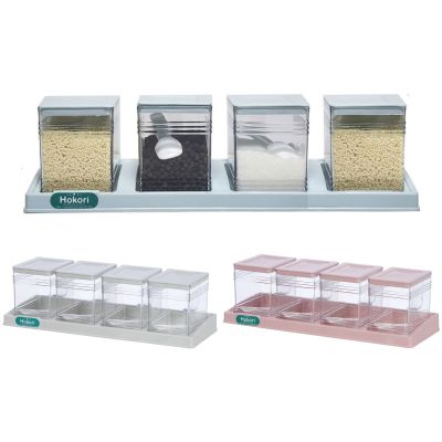 Bộ 4 lọ gia vị vuông HOKORI 2942 - Trong suốt, kèm muỗng