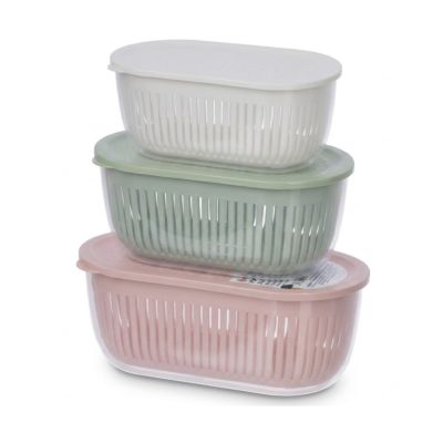 Bộ 3 hộp rổ thực phẩm elip 2 lớp nhựa Việt Nhật 6597