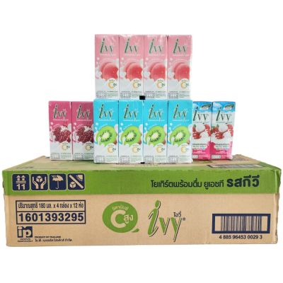 Thùng 48 hộp Sữa chua uống IVY 180ml Thái Lan - Tiệt trùng, nhiều vị nước ép trái cây