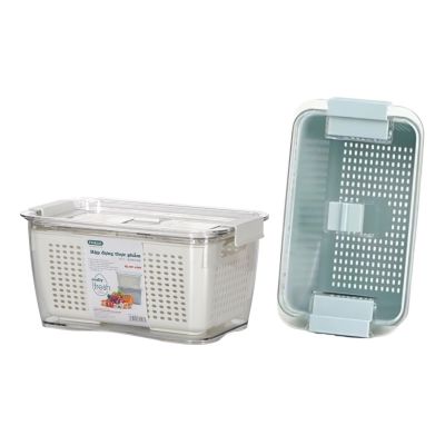 Bộ hộp rổ đựng thực phẩm to HOKORI 6589 - Trong suốt, 2 lớp, đựng đồ ăn tủ lạnh