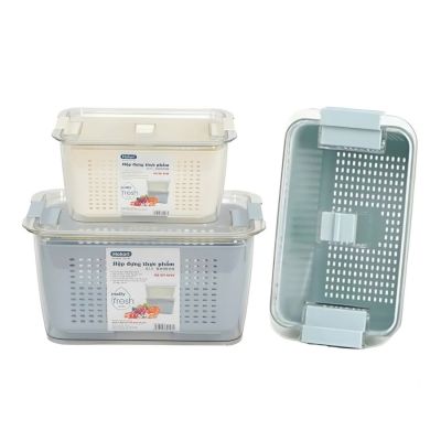 Bộ 2 hộp rổ đựng thực phẩm HOKORI 6588+6599 - Trong suốt, 2 lớp, đựng đồ ăn tủ lạnh